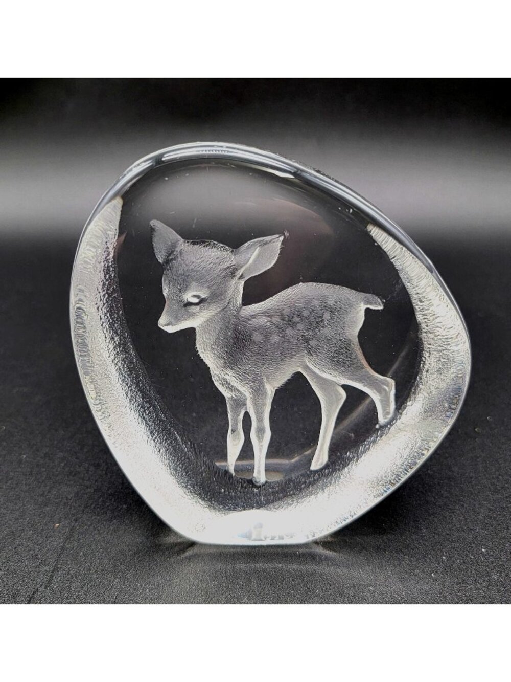 Mats Jonasson Deer Fawn Signed Crystal Paperweight
